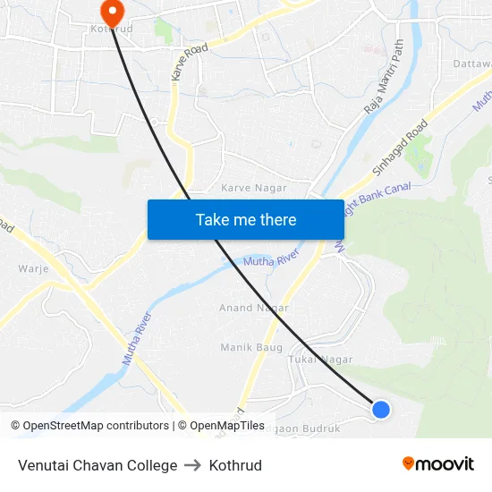 वेणूताई चव्हाण कॉलेज to कोथरुड map