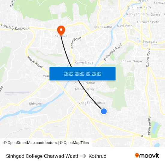 सिंहगड कॉलेज चरवड वस्ती to कोथरुड map