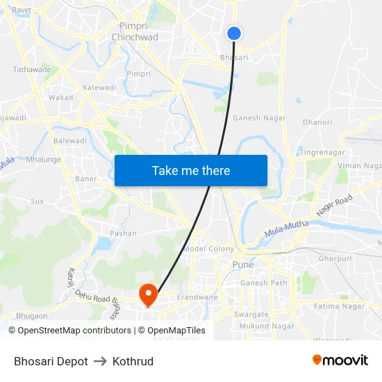 भोसाड़ी डिपो to कोथरुड map