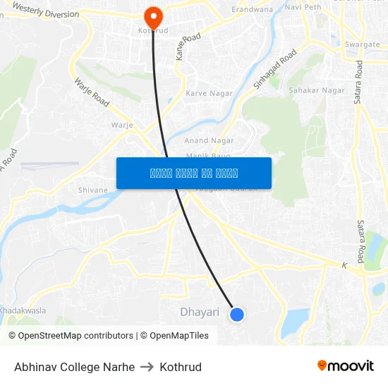 अभिनव कॉलेज नारहे to कोथरुड map