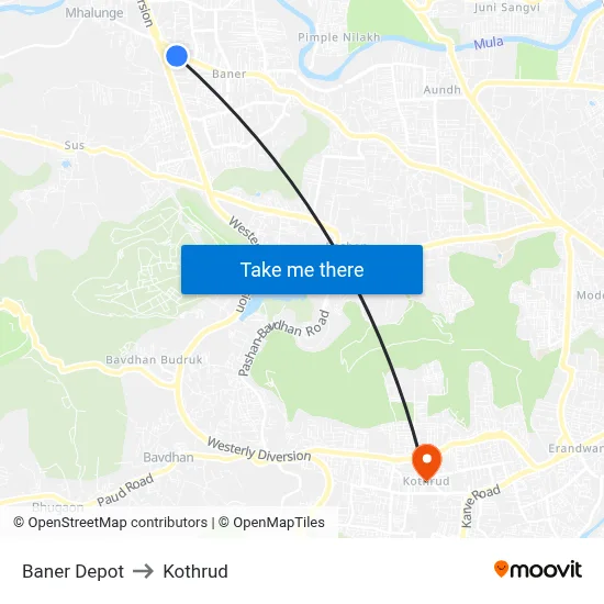 Baner Depot to Kothrud map