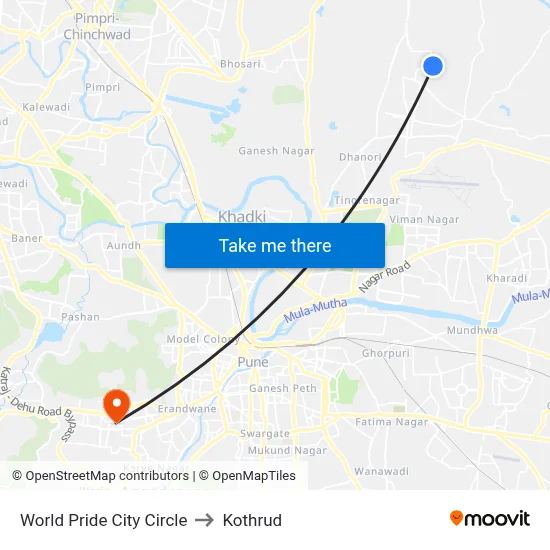 वर्ल्ड प्राइड सिटी सर्कल to कोथरुड map