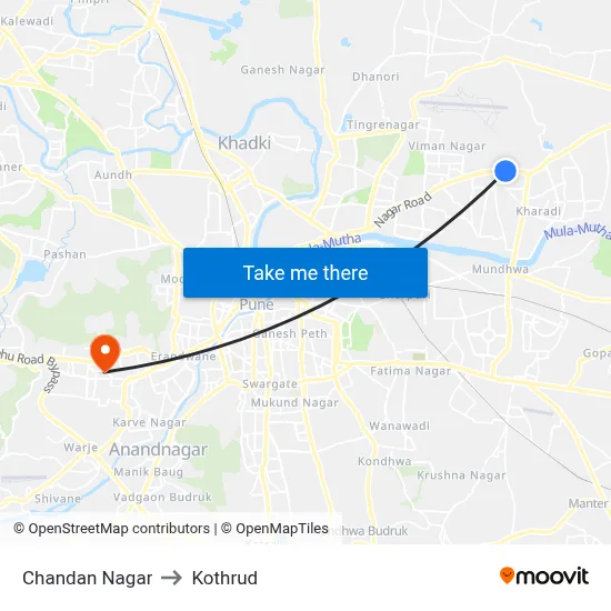 चंदन नगर to कोथरुड map