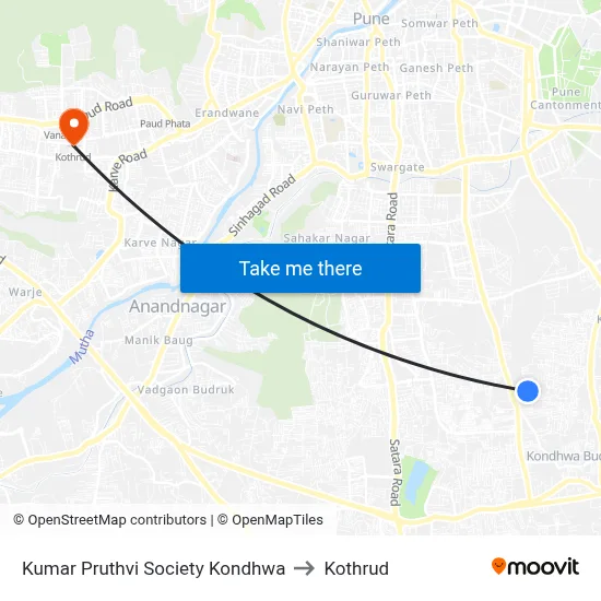 कुमार पृथ्वी सोसायटी कोंढवा to कोथरुड map