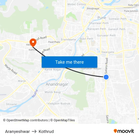 अरण्येश्वर to कोथरुड map