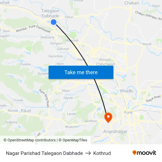 नगर परिषद तळेगाव दाभाडे to कोथरुड map