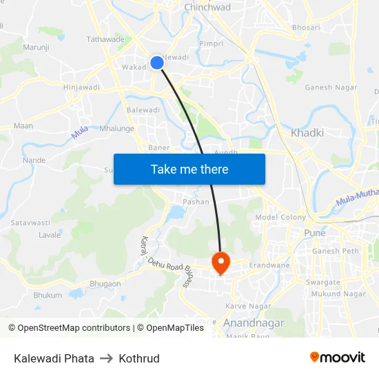 कालेवाड़ी फाटा to कोथरुड map