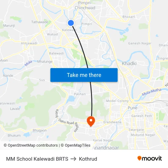 MM School Kalewadi BRTS to कोथरुड map