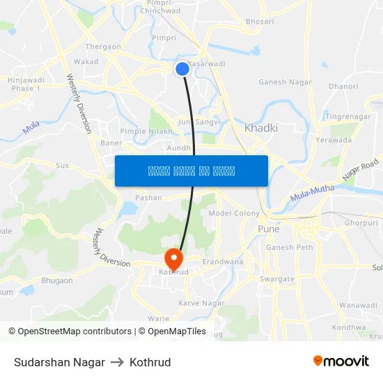 सुदर्शन नगर to कोथरुड map