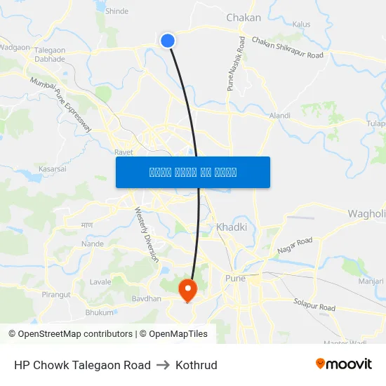 एचपी चौक तळेगाव रोड to कोथरुड map