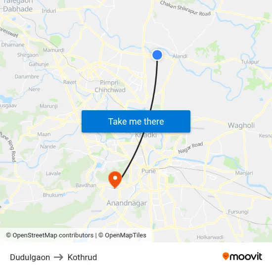 दुदुलगाव to कोथरुड map