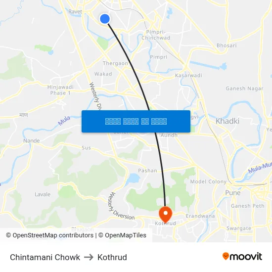 चिंतामणि चौक to कोथरुड map