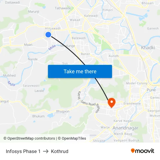 इन्फोसिस फेज 1 to कोथरुड map