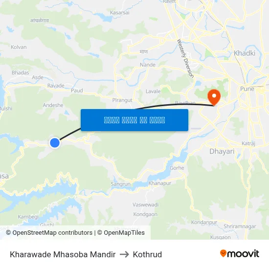 खरवडे म्हसोबा मंदिर to कोथरुड map