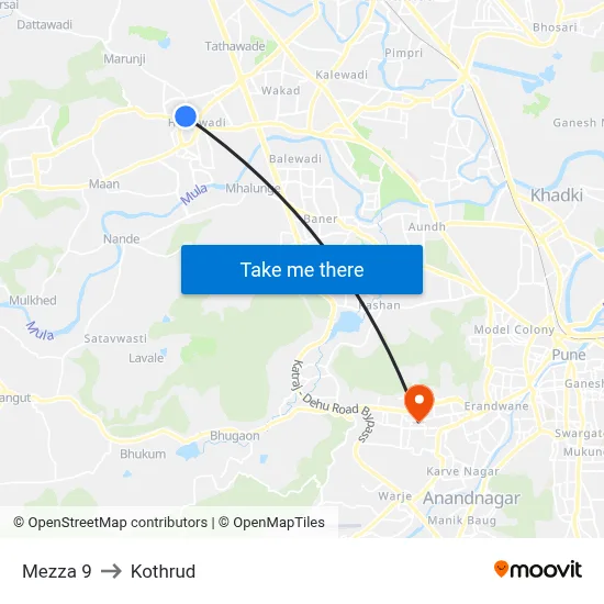 मेज़्ज़ा 9 to कोथरुड map