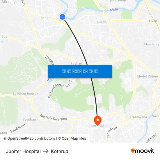 जुपिटर अस्पताल to कोथरुड map