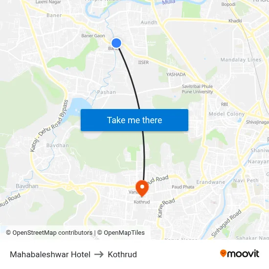 महाबलेश्वर होटल to कोथरुड map