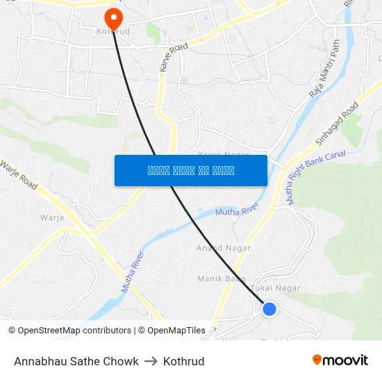 अण्णाभाऊ साठे चौक to कोथरुड map