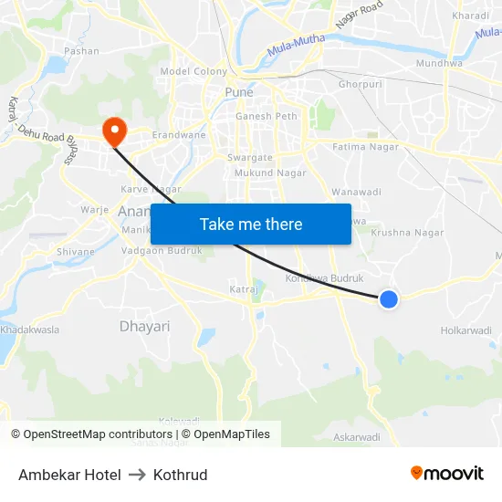Ambekar Hotel to कोथरुड map