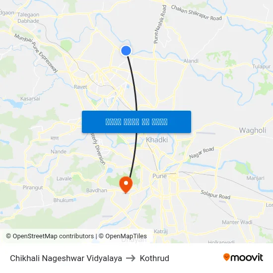 चिखली नागेश्वर विद्यालय to कोथरुड map
