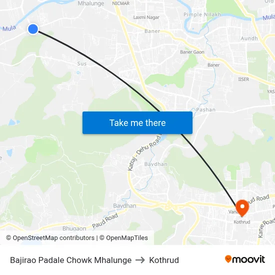 Bajirao Padale Chowk Mhalunge to कोथरुड map
