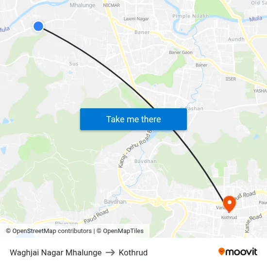 Waghjai Nagar Mhalunge to कोथरुड map