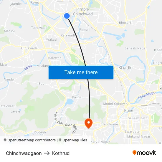 चिंचवड़गांव to कोथरुड map