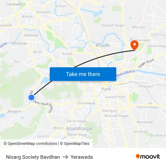 निसर्ग सोसायटी बावधन to येरवडा map