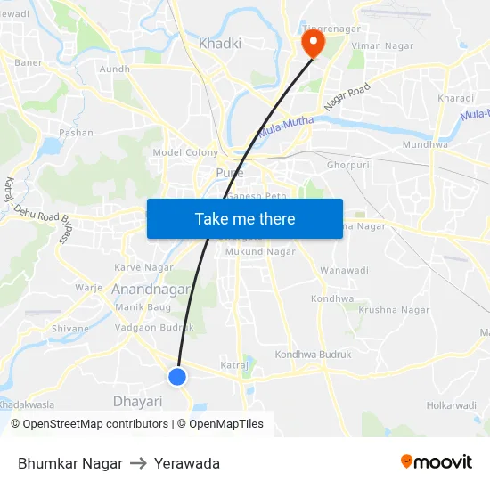 भुमकर नगर to येरवडा map