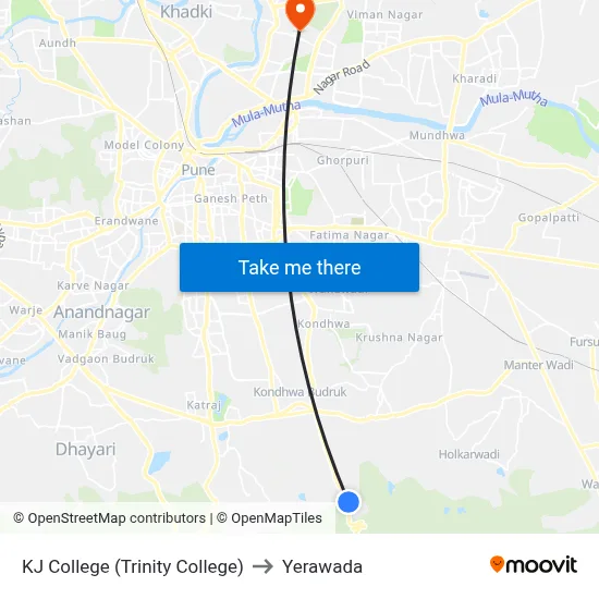 KJ College (Trinity College) to येरवडा map