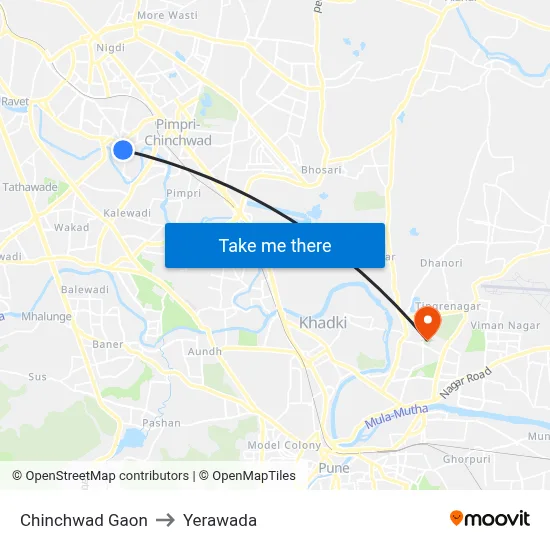 चिंचवड गाँव to येरवडा map