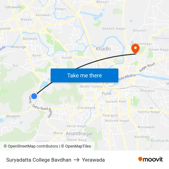 सूर्यदत्त कॉलेज बावधन to येरवडा map