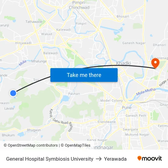 General Hospital Symbiosis University to येरवडा map