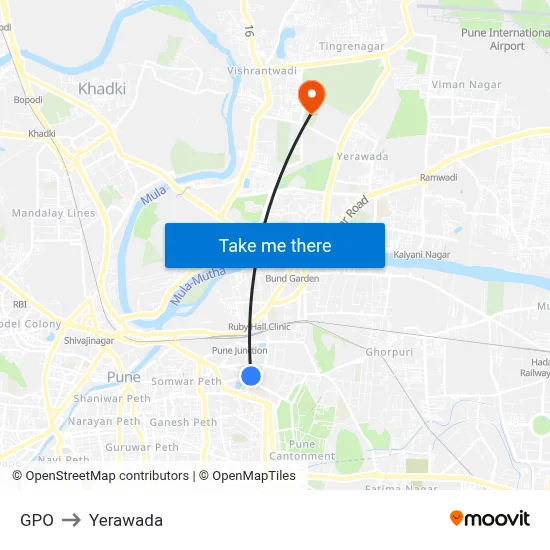 जीपीओ to येरवडा map