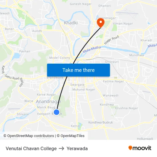 वेणूताई चव्हाण कॉलेज to येरवडा map