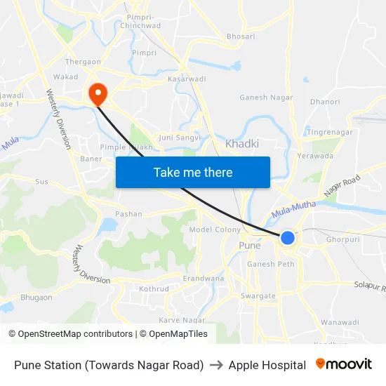 Pune Station (Towards Nagar Road) to Apple Hospital map