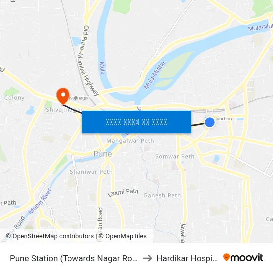 पुणे स्टेशन (नगर रोड की ओर) to हरदीकर अस्पताल map