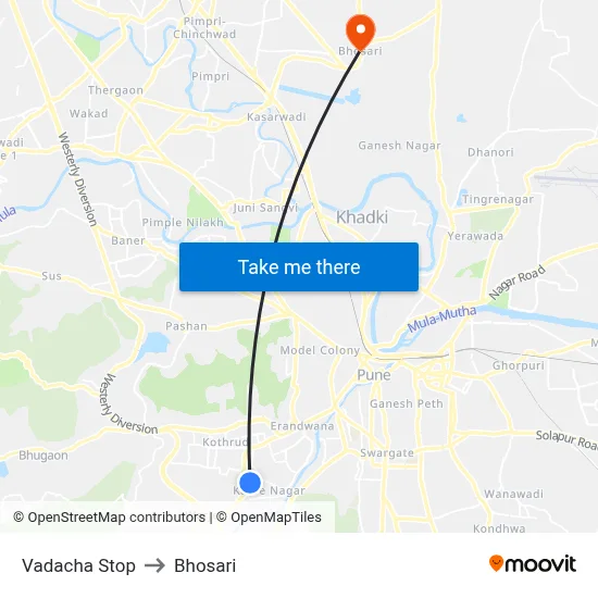 वडाचा स्टॉप to भोसारी map