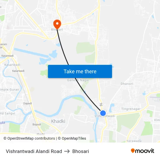 Vishrantwadi Alandi Road to भोसारी map