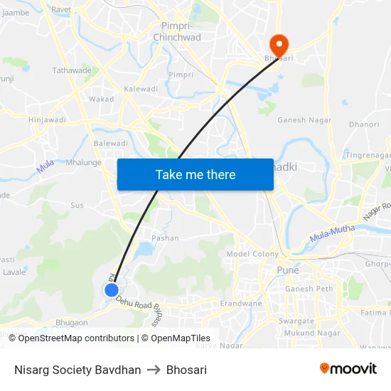 निसर्ग सोसायटी बावधन to भोसारी map