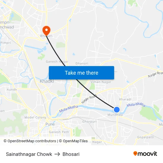 साईनाथनगर चौक to भोसारी map