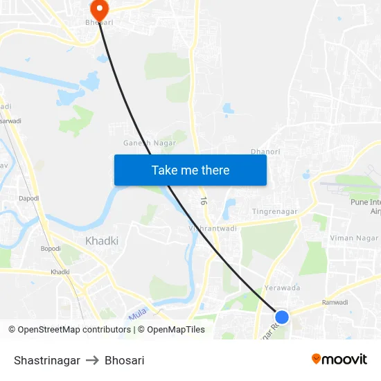 शास्त्रीनगर to भोसारी map