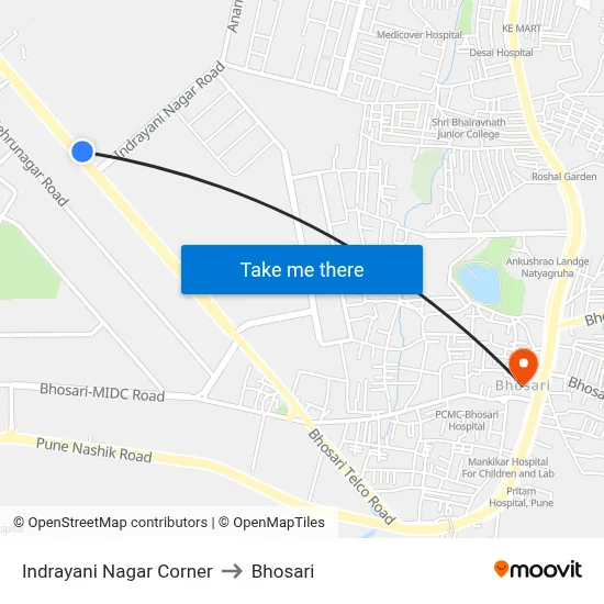 इंद्रायणी नगर कॉर्नर to भोसारी map