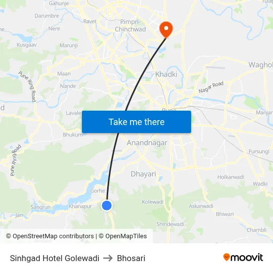 सिंहगड होटल गोलेवाडी to भोसारी map