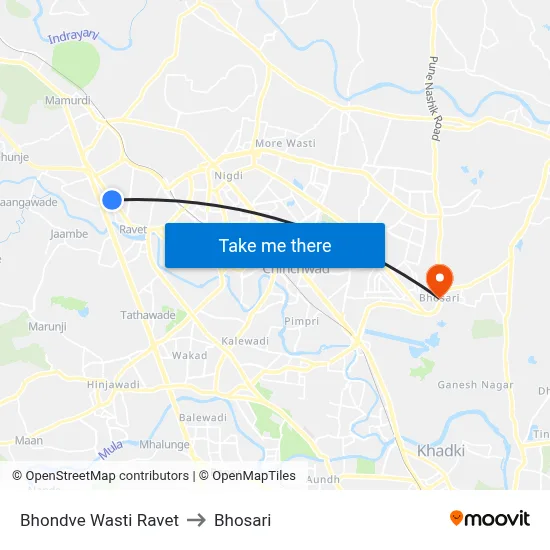 भोंडवे वस्ती रावेत to भोसारी map