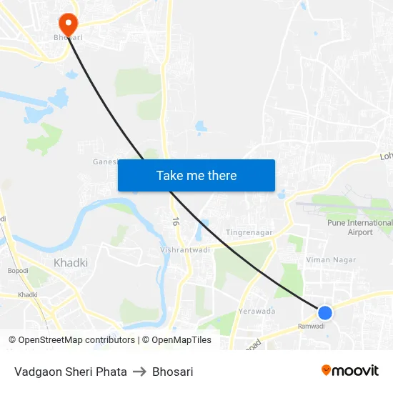 वडगाव शेरी फाटा to भोसारी map