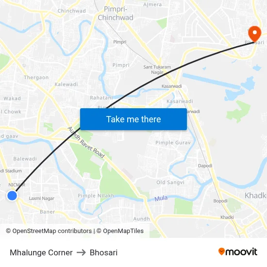 म्हालुंगे कॉर्नर to भोसारी map
