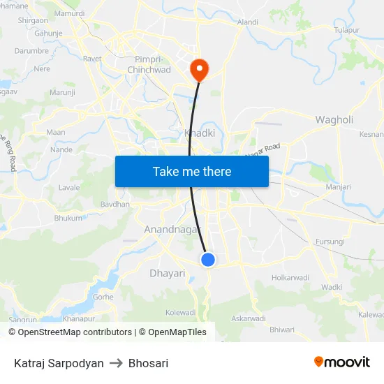 कात्रज सर्पोद्यान to भोसारी map