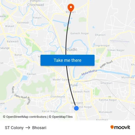 एस.टी कॉलनी to भोसारी map