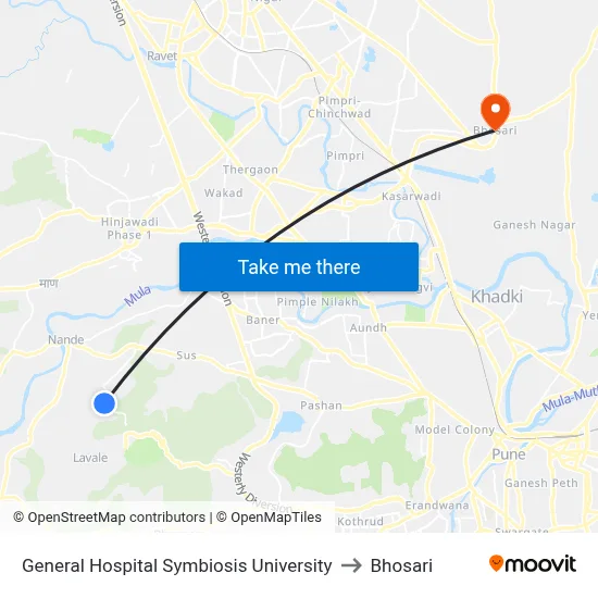 General Hospital Symbiosis University to भोसारी map
